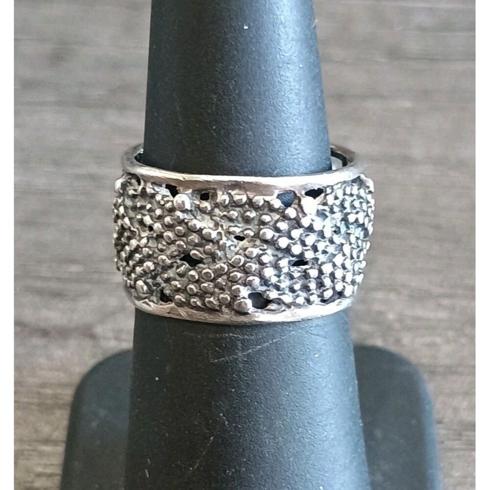 Woven Openwork Sterling Silver Granulated Band Vintage Ring Tested Size 6